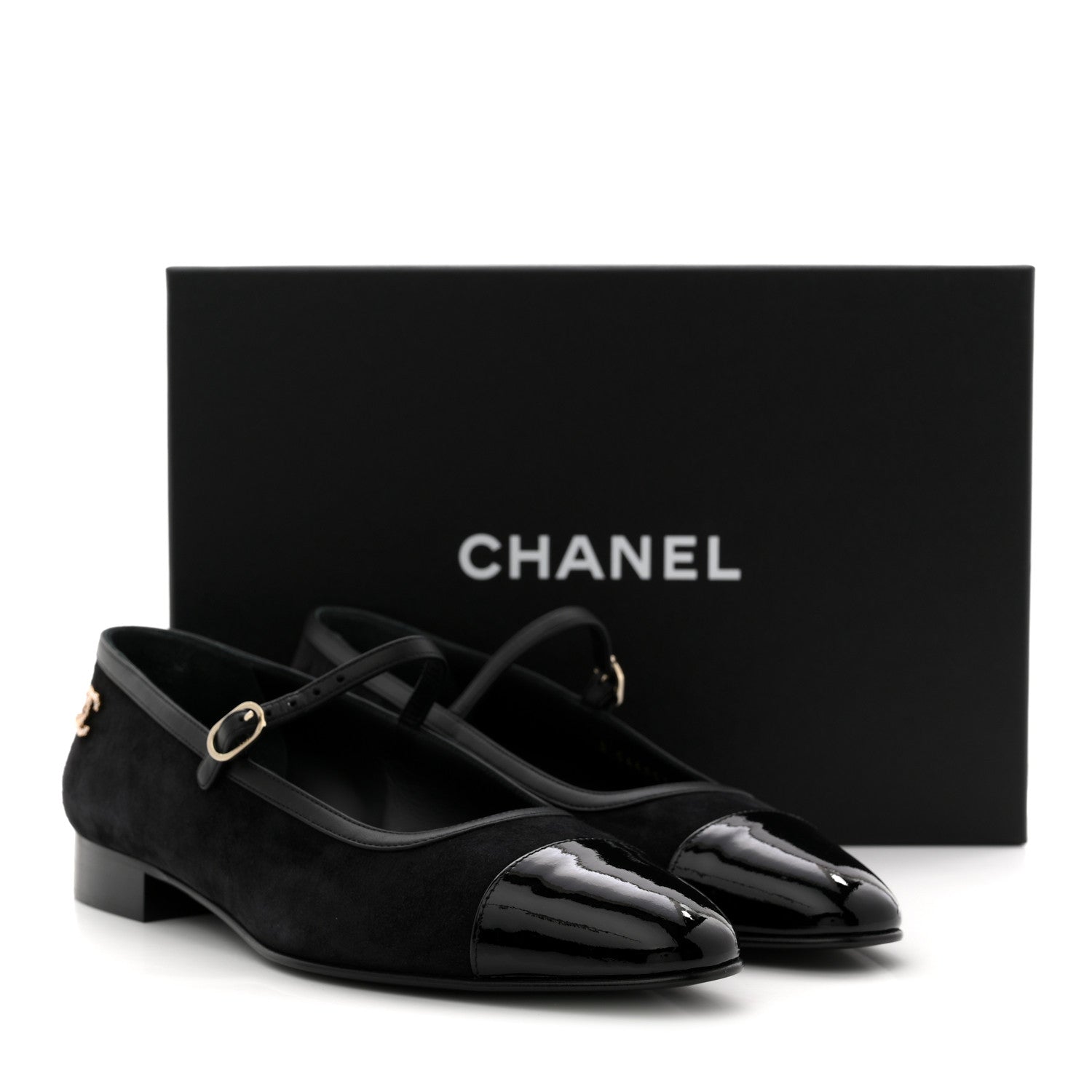Chanel Suede Kidskin Lambskin Patent Calfskin Crystal CC Cap Toe Flats 40 Black 10 of 10