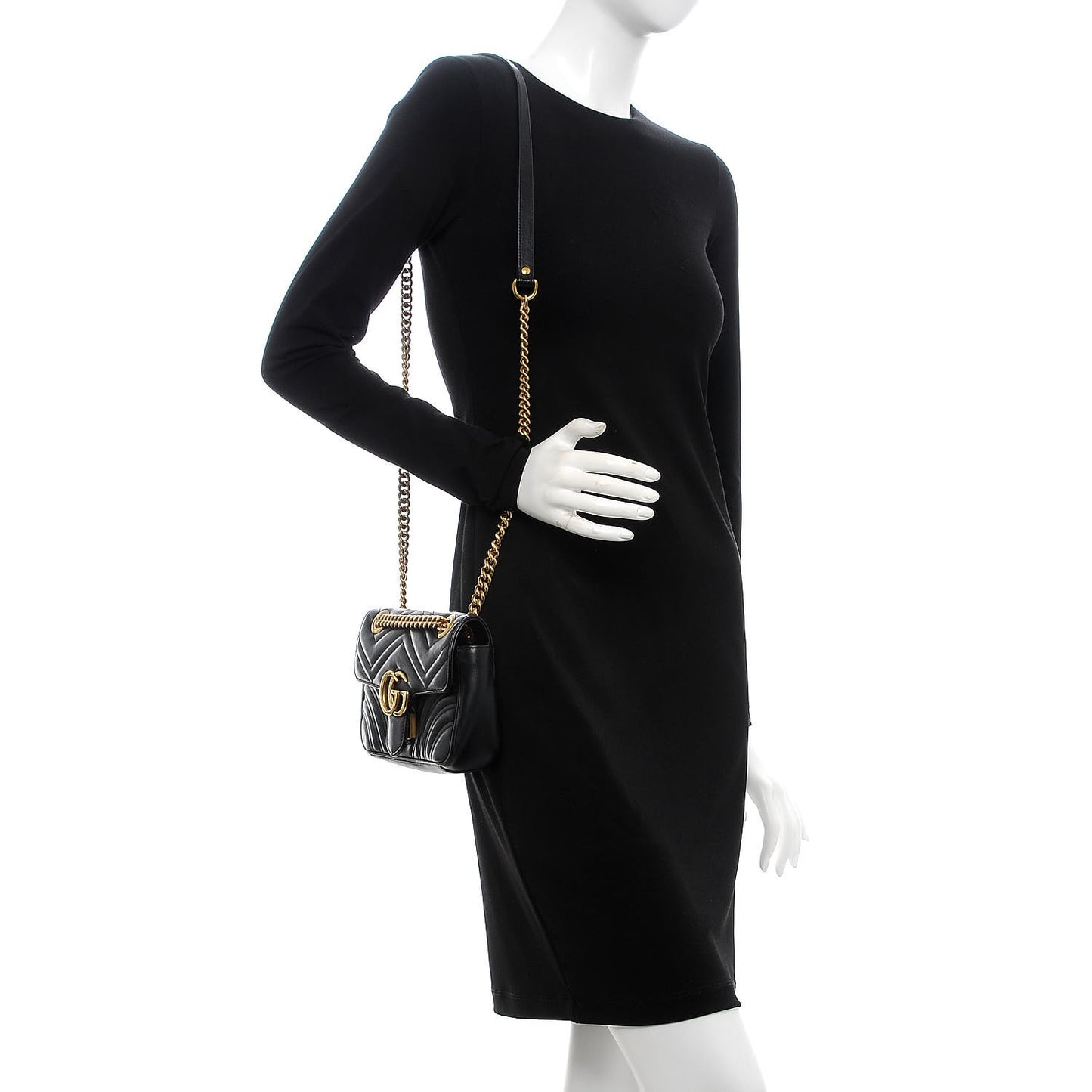 Calfskin Matelasse Mini GG Marmont Shoulder Bag Black