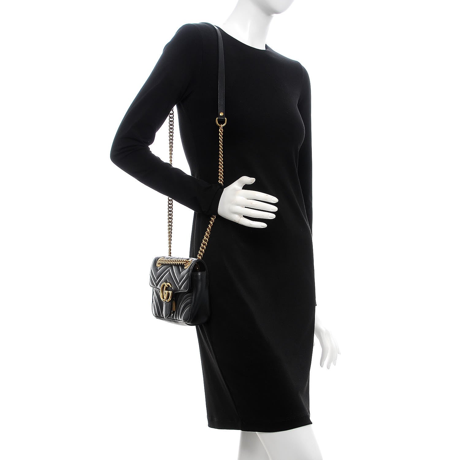 Gucci Calfskin Matelasse Mini GG Marmont Shoulder Bag Black 2 of 10