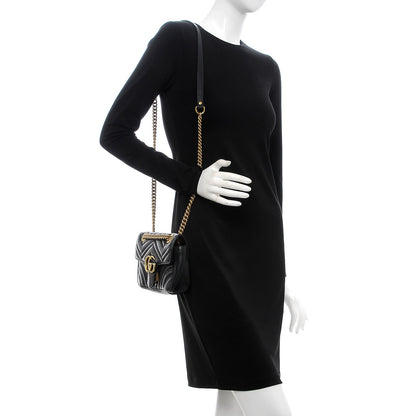 Gucci Calfskin Matelasse Mini GG Marmont Shoulder Bag Black 2 of 10