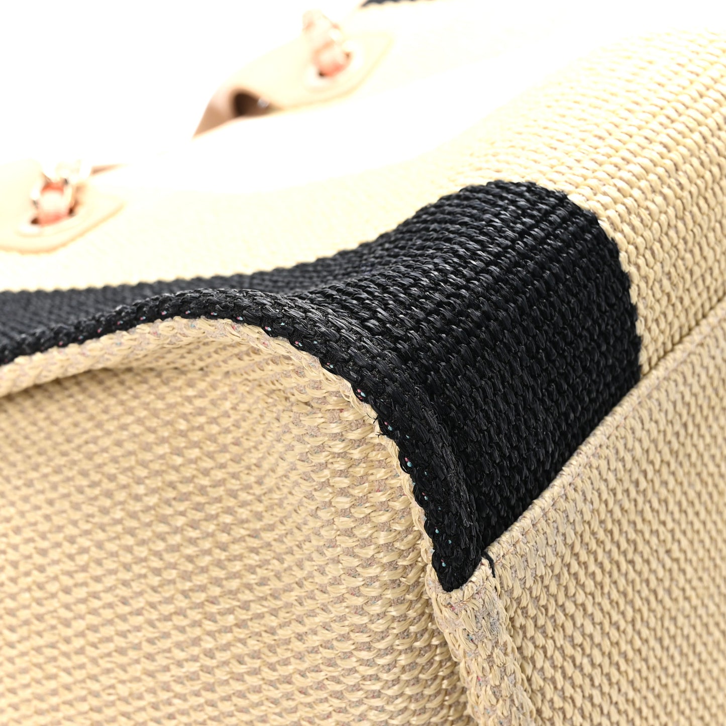 Straw Raffia Calfskin Striped Medium Deauville Tote Black Beige Ivory