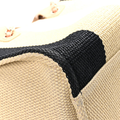 Chanel Straw Raffia Calfskin Striped Medium Deauville Tote Black Beige Ivory 11 of 12