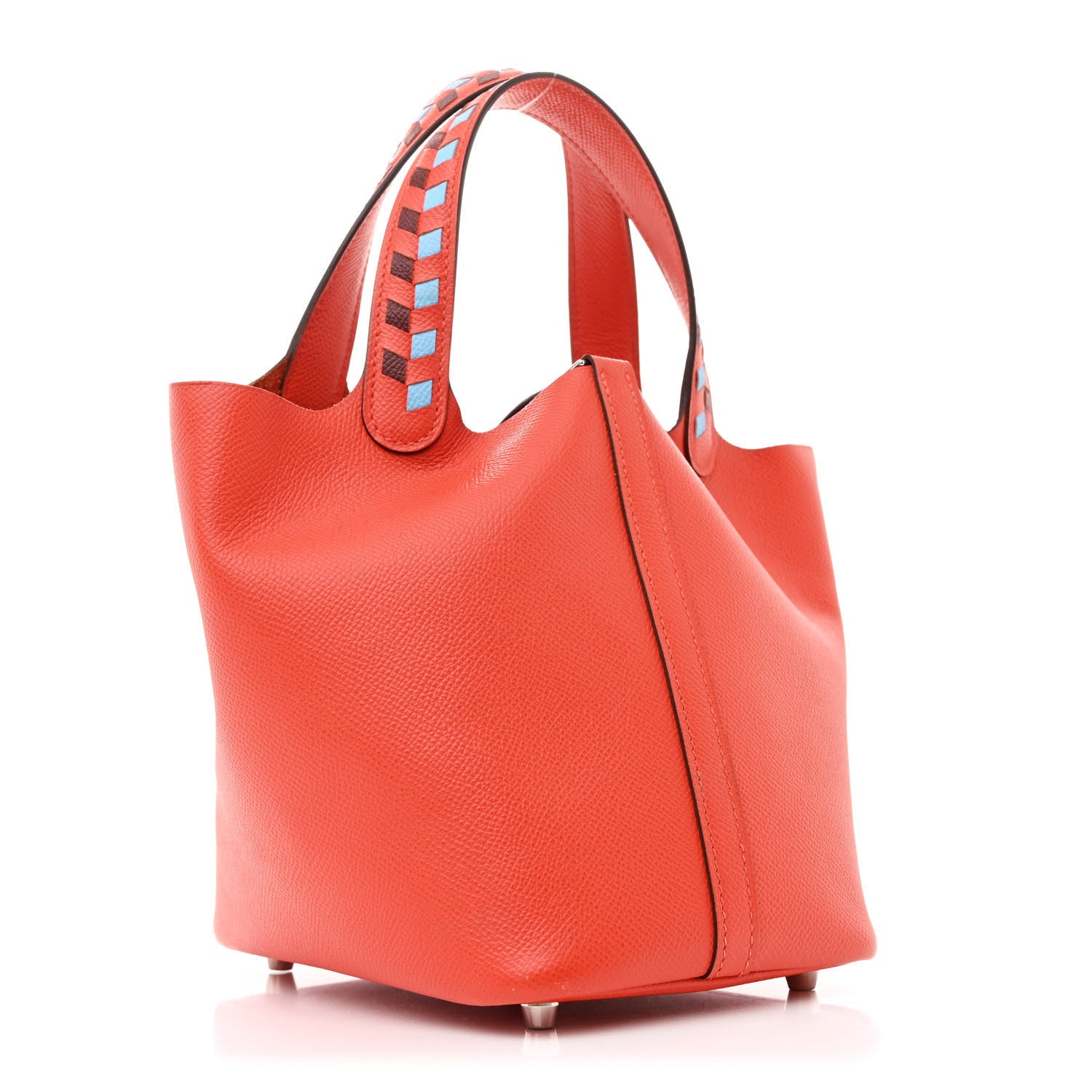 Hermes Epsom Tressage De Cuir Picotin Lock 18 PM Capucine Celeste Rouge H 3 of 12
