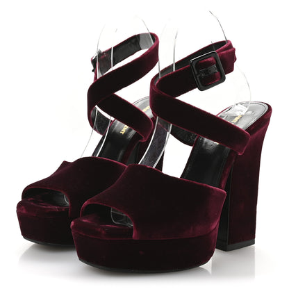 Saint Laurent Velvet Platform Sandals 38 Burgundy 4 of 9