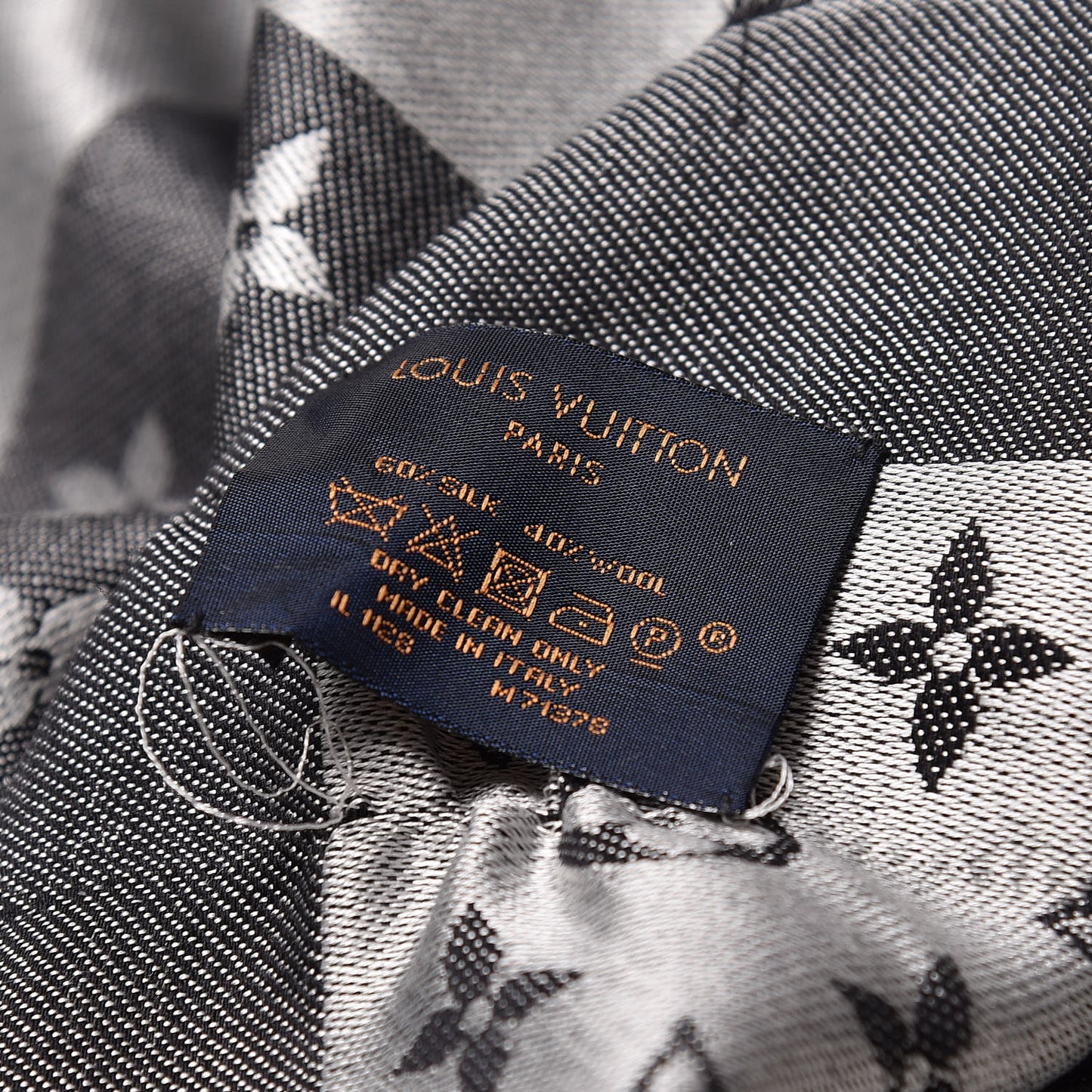 Wool Silk Monogram Denim Shawl Black