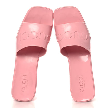 Gucci Rubber Gucci Logo Womens Platform 20/60mm Slide Sandals 38 Wild Rose 2 of 11