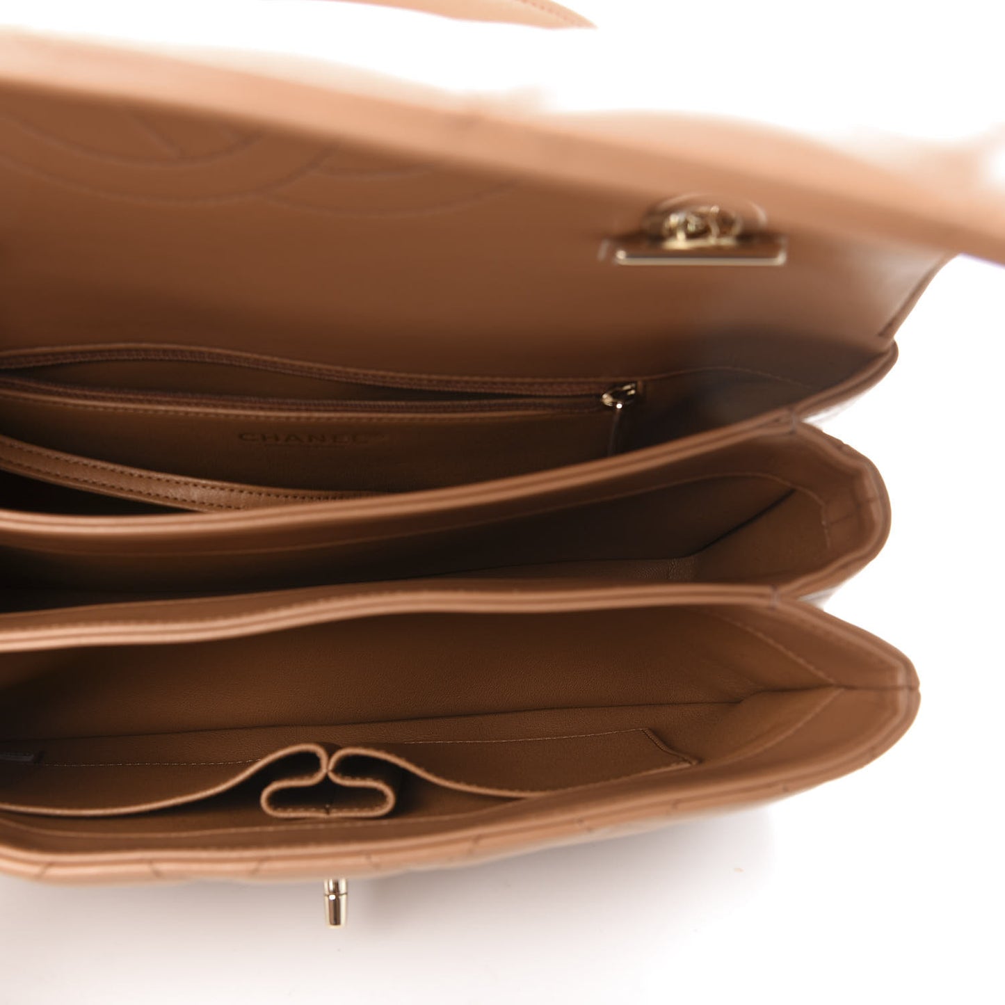 Lambskin Quilted Medium Trendy CC Flap Dual Handle Bag Light Brown