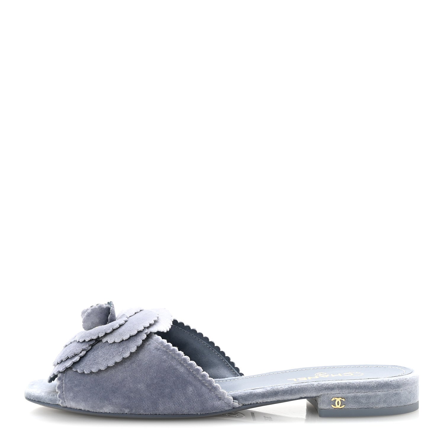 Chanel Velvet Pearl Camellia Slide Sandals 36.5 Gray 1 of 11