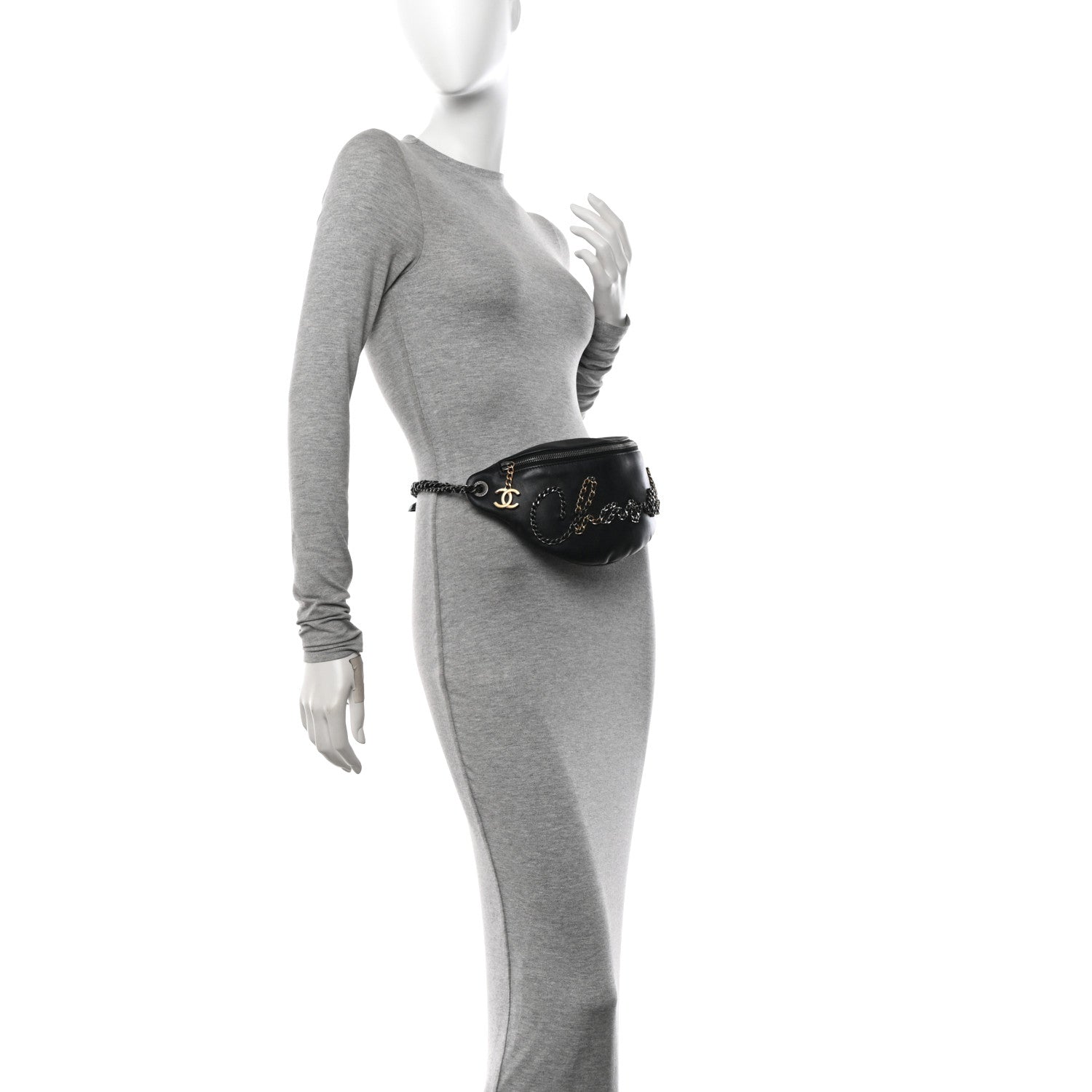 Chanel Calfskin Chain 20s Signe Waist Bag Black 2 of 10