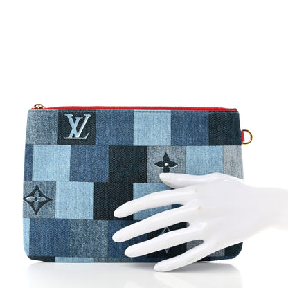 Louis Vuitton Denim Monogram Patchwork City Pouch Blue Rouge 2 of 7