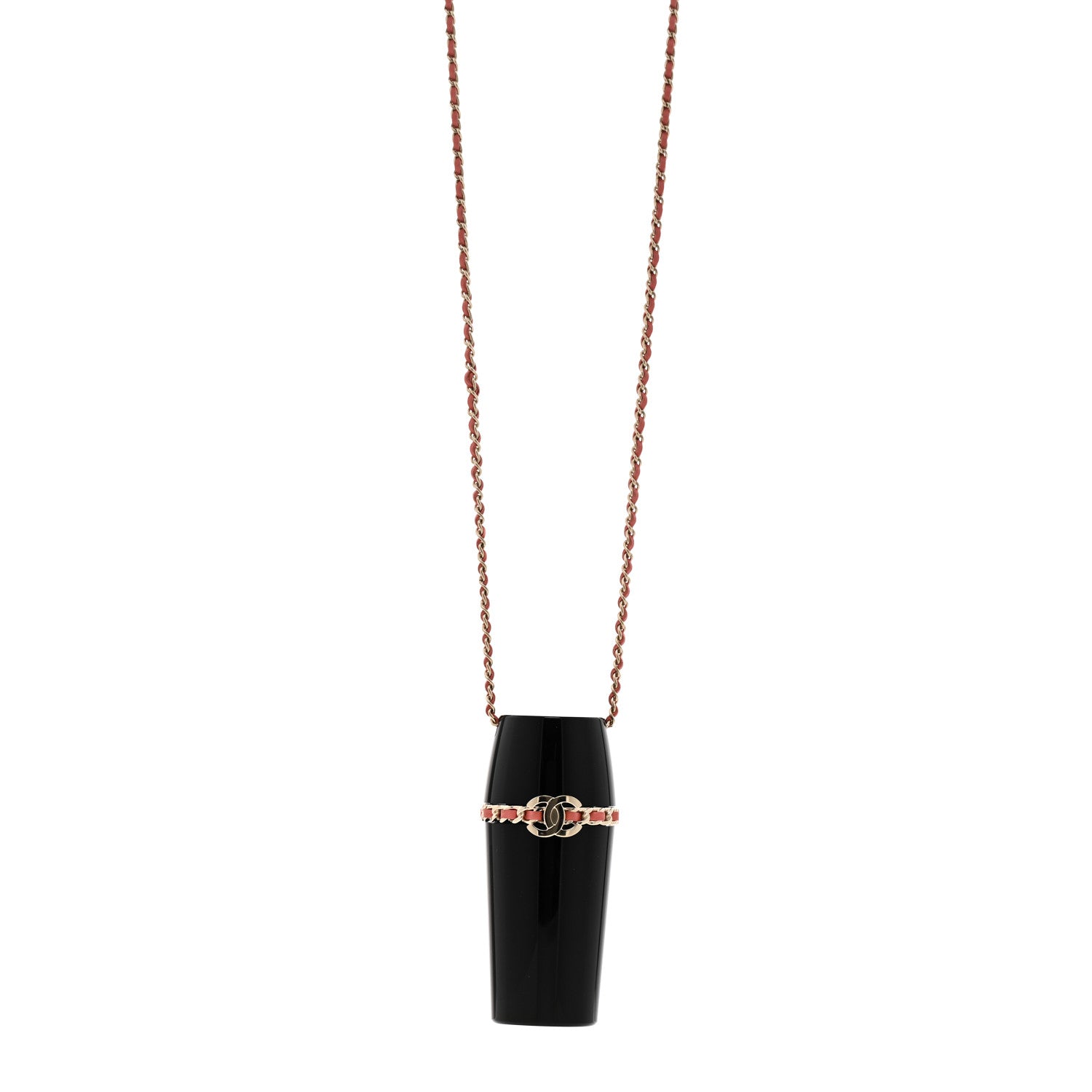 Chanel Resin Lambskin Chain CC Lipstick Case Necklace Black Pink 1 of 6