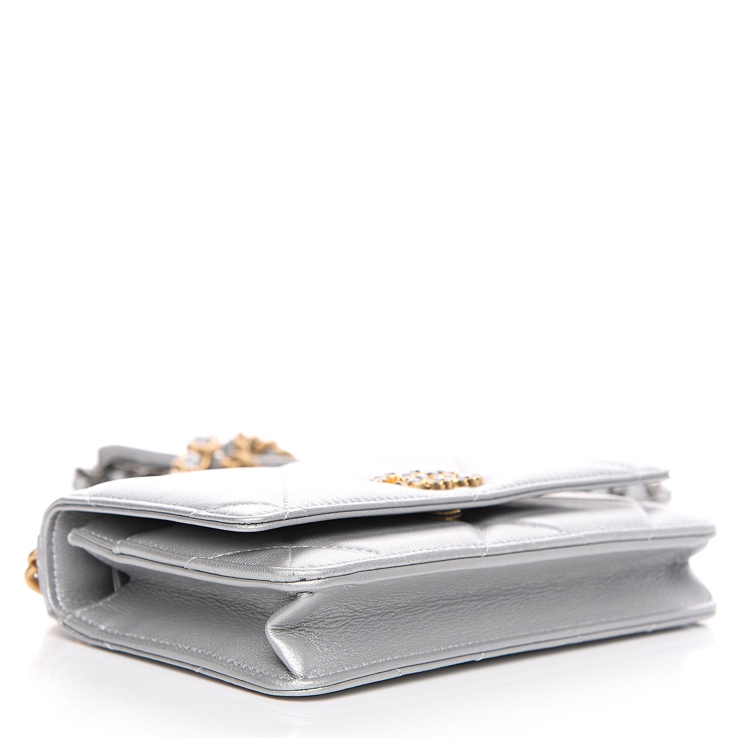 Chanel Metallic Goatskin Quilted 19 Wallet On Chain WOC Silver 3 of 13