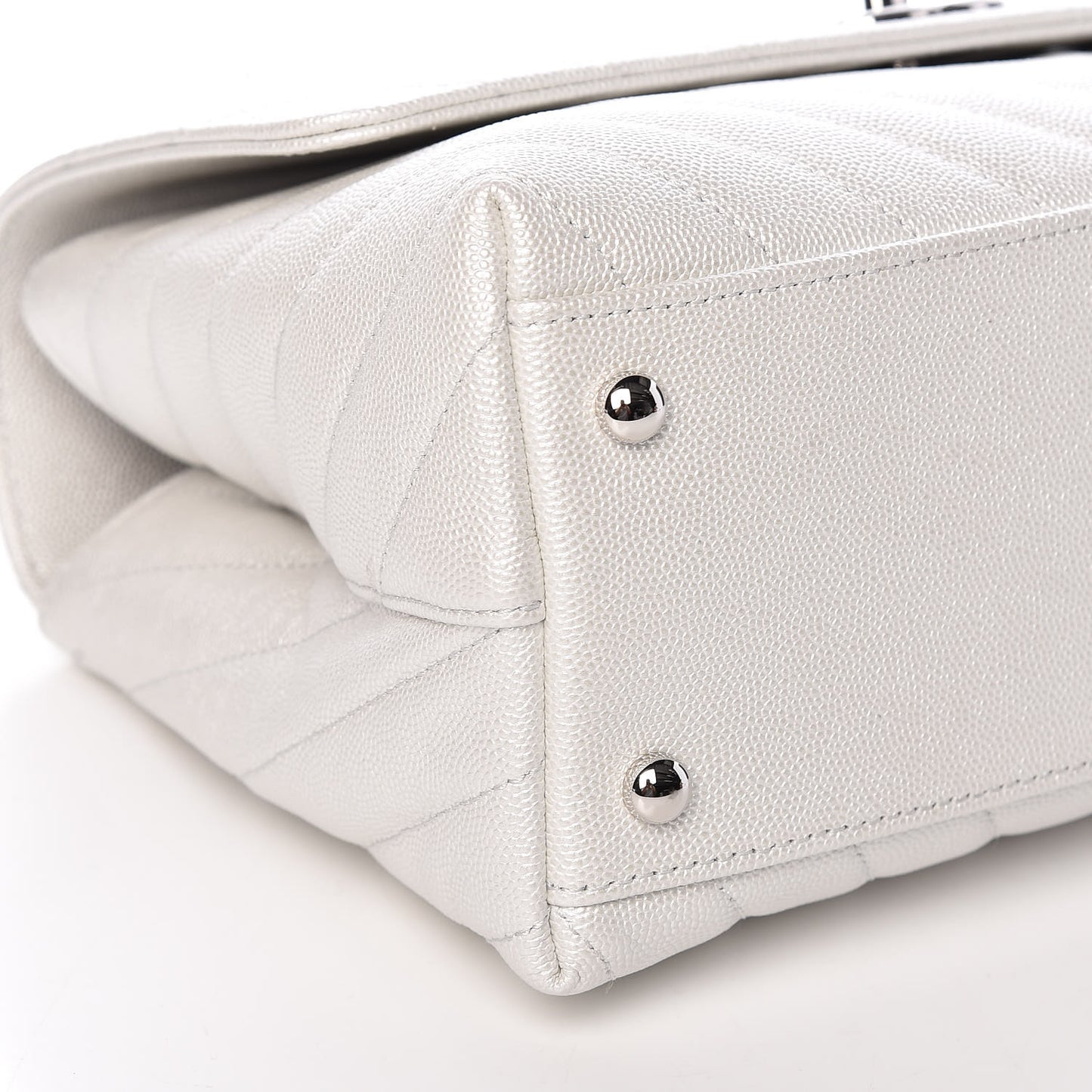 Iridescent Caviar Chevron Quilted Small Coco Handle Flap White