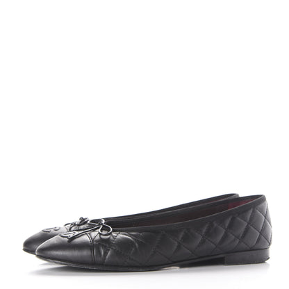 Chanel Aged Calfskin Quilted CC Cap Toe Ballerina Flats 39 Black 3 of 11