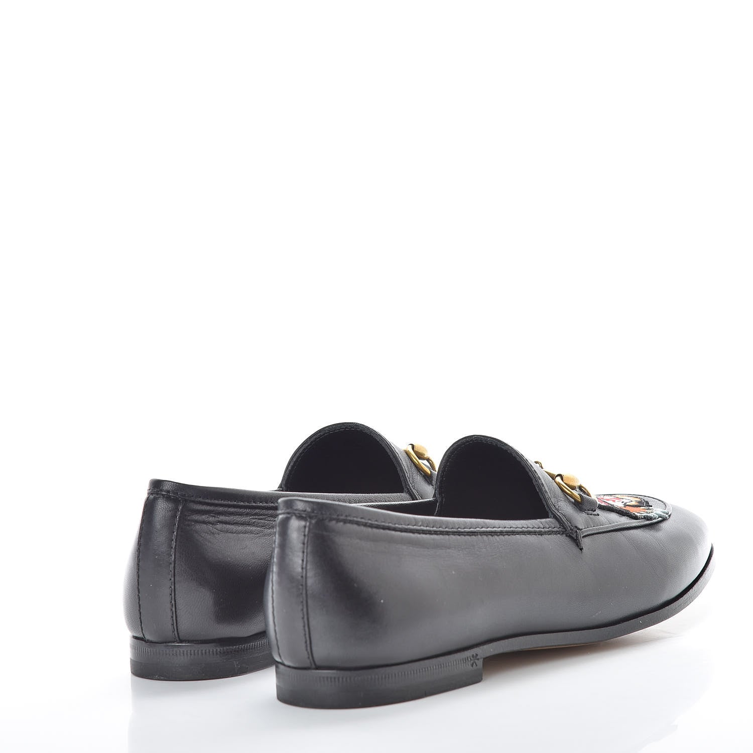 Gucci Goatskin Angry Cat Embroidered Womens Jordaan Loafers 36 Black 3 of 8