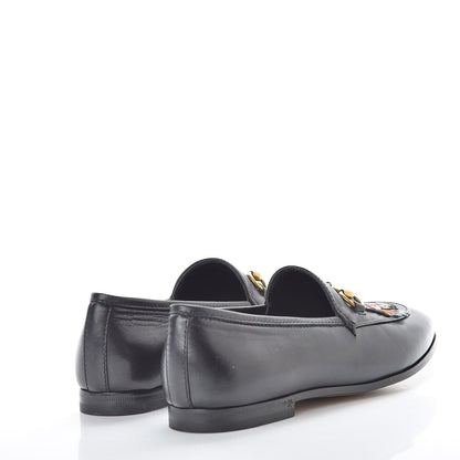 Gucci Goatskin Angry Cat Embroidered Womens Jordaan Loafers 36 Black 3 of 8