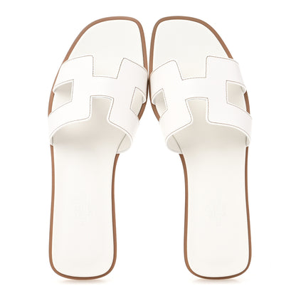Hermes Box Calfskin Oran Sandals 37 White 2 of 10