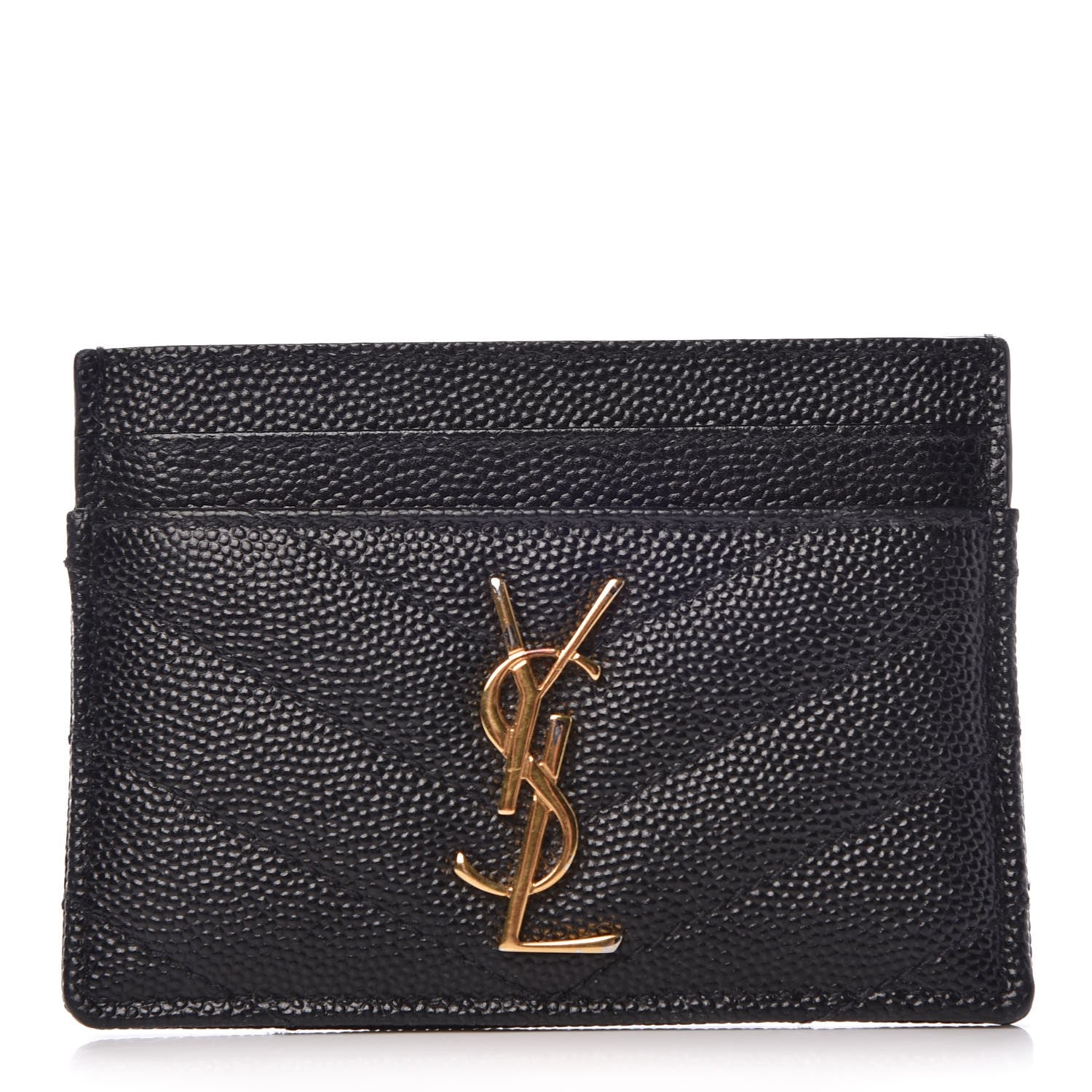 Saint Laurent Grain De Poudre Matelasse Chevron Monogram Credit Card Case Black 1 of 7