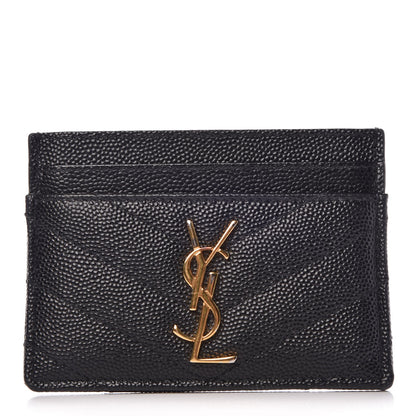 Saint Laurent Grain De Poudre Matelasse Chevron Monogram Credit Card Case Black 1 of 7