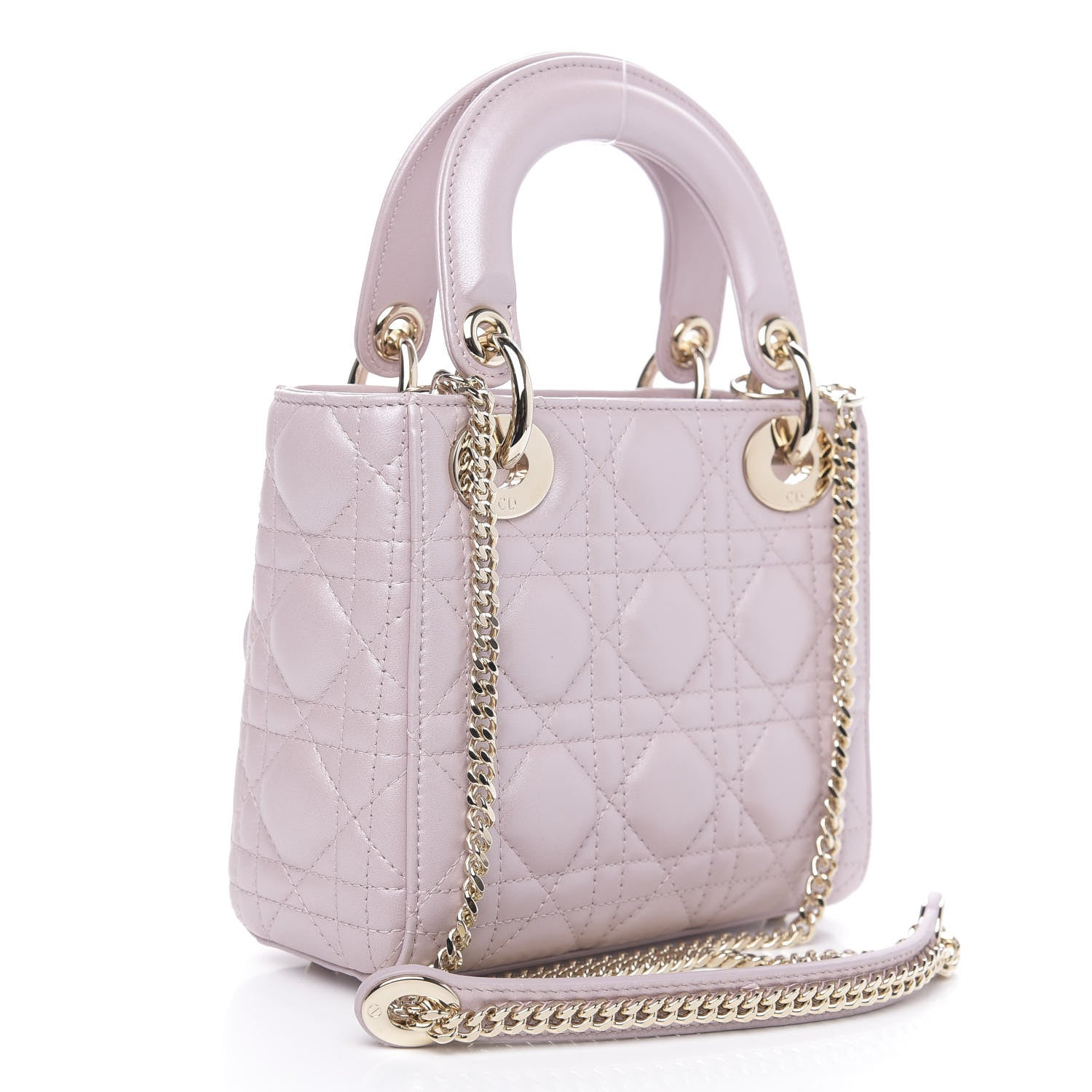 Christian Dior Metallic Lambskin Cannage Mini Lady Dior Lotus 3 of 9