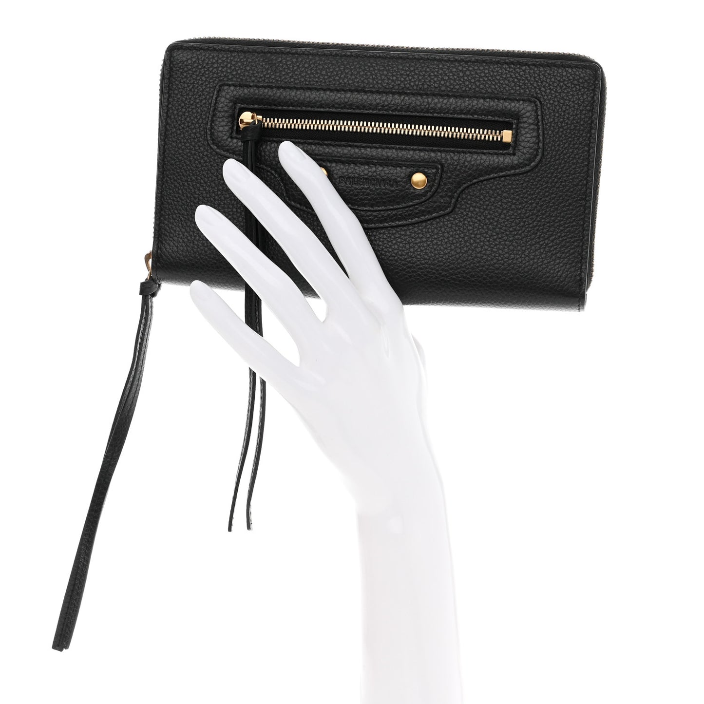 Grained Calfskin Neo Classic Gold Hardware Continental Zip Around Wallet Black