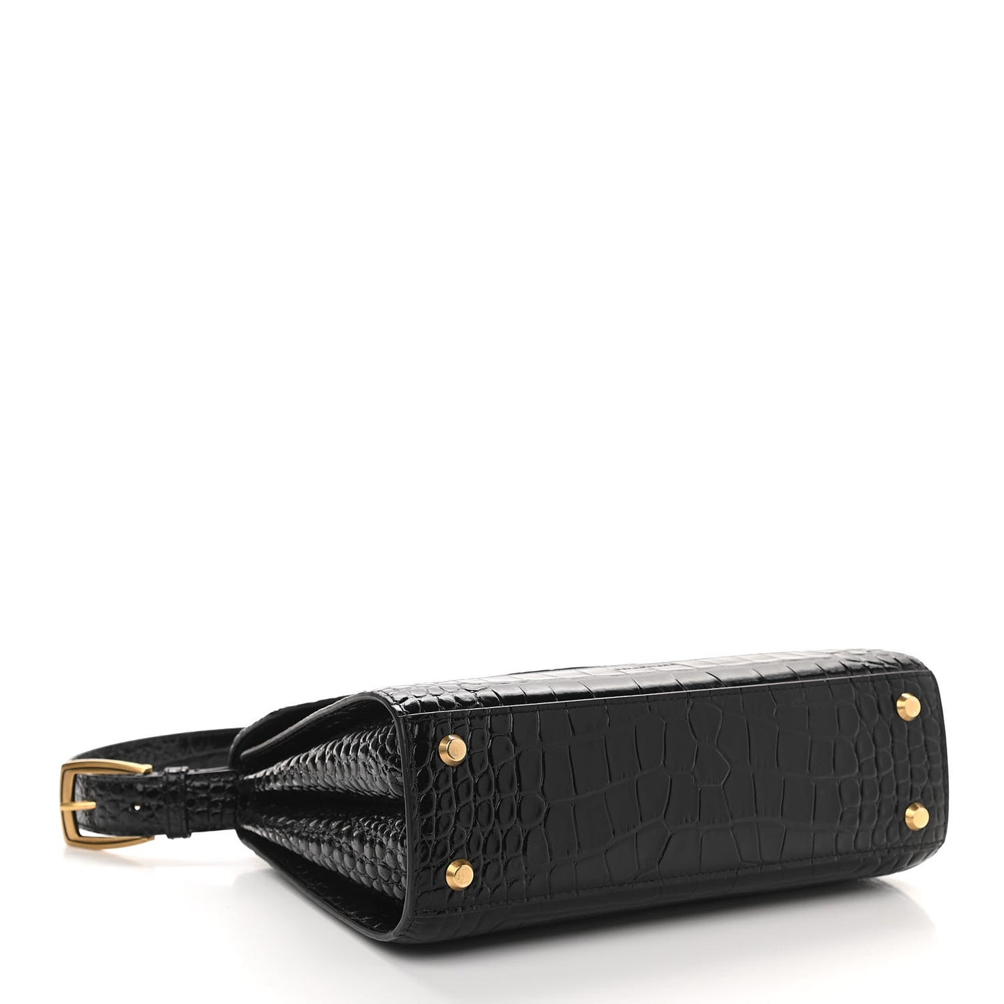 Shiny Calfskin Graffiti Logo Crocodile Embossed Medium Ghost Shoulder Bag Black White