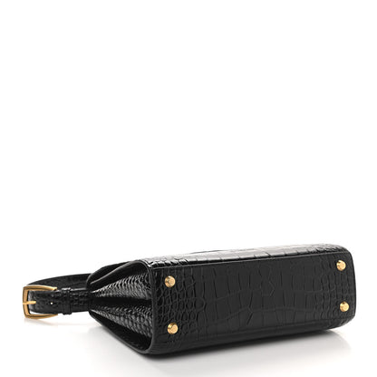 Balenciaga Shiny Calfskin Graffiti Logo Crocodile Embossed Medium Ghost Shoulder Bag Black White 4 of 11