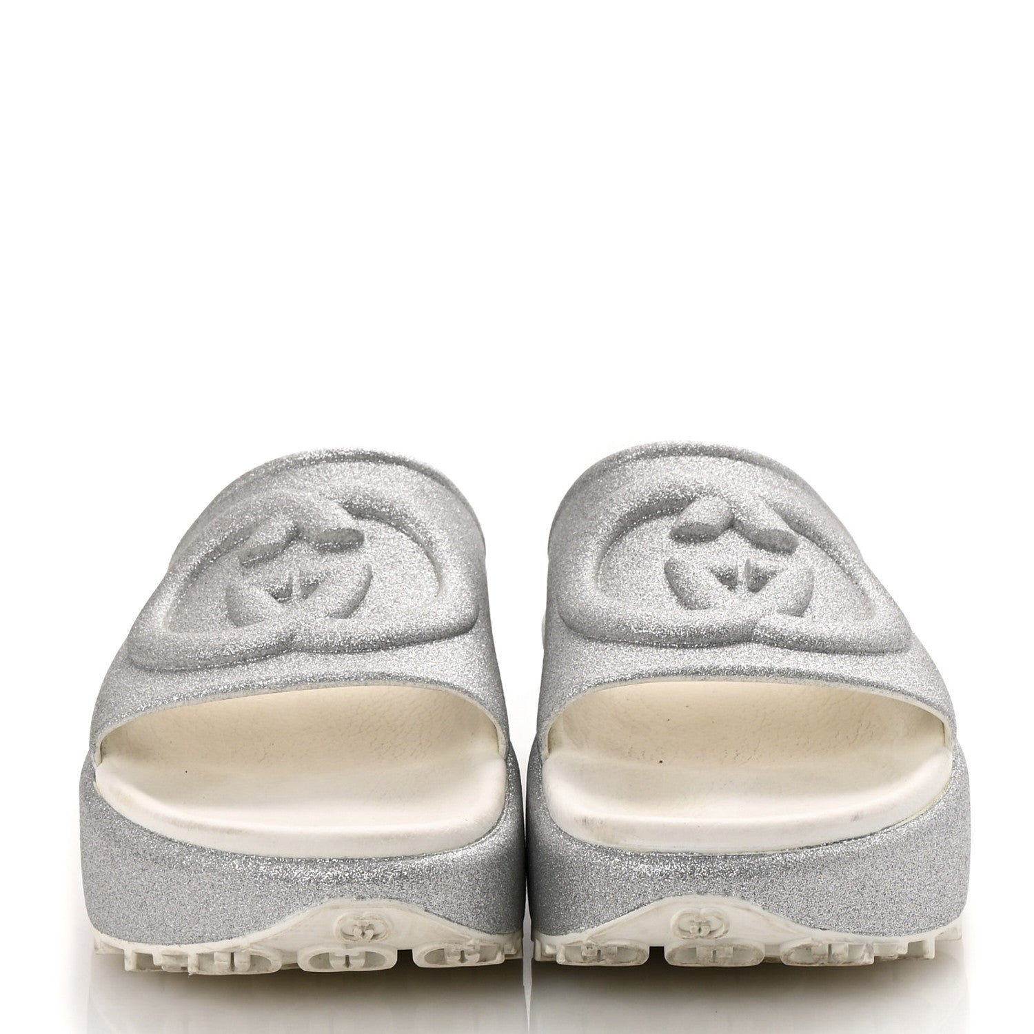 Gucci Glitter Rubber Womens Interlocking G Platform 42mm Slide Sandals 40 Silver 3 of 10