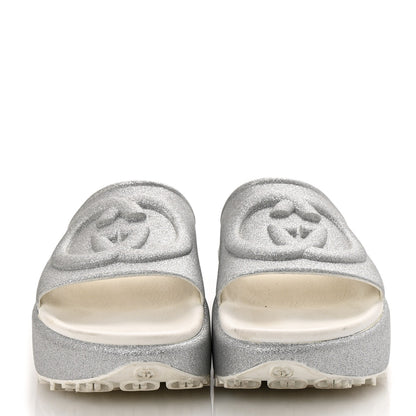 Gucci Glitter Rubber Womens Interlocking G Platform 42mm Slide Sandals 40 Silver 3 of 10