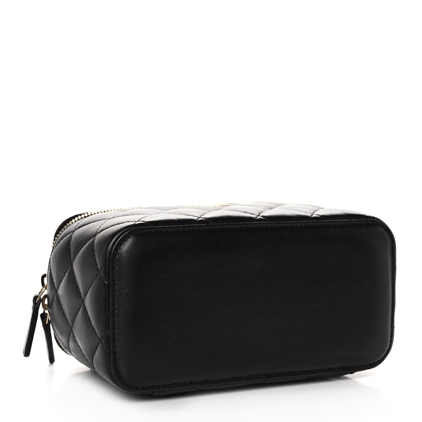 Lambskin Quilted Small Pearl Crush Vanity Case With Chain Black