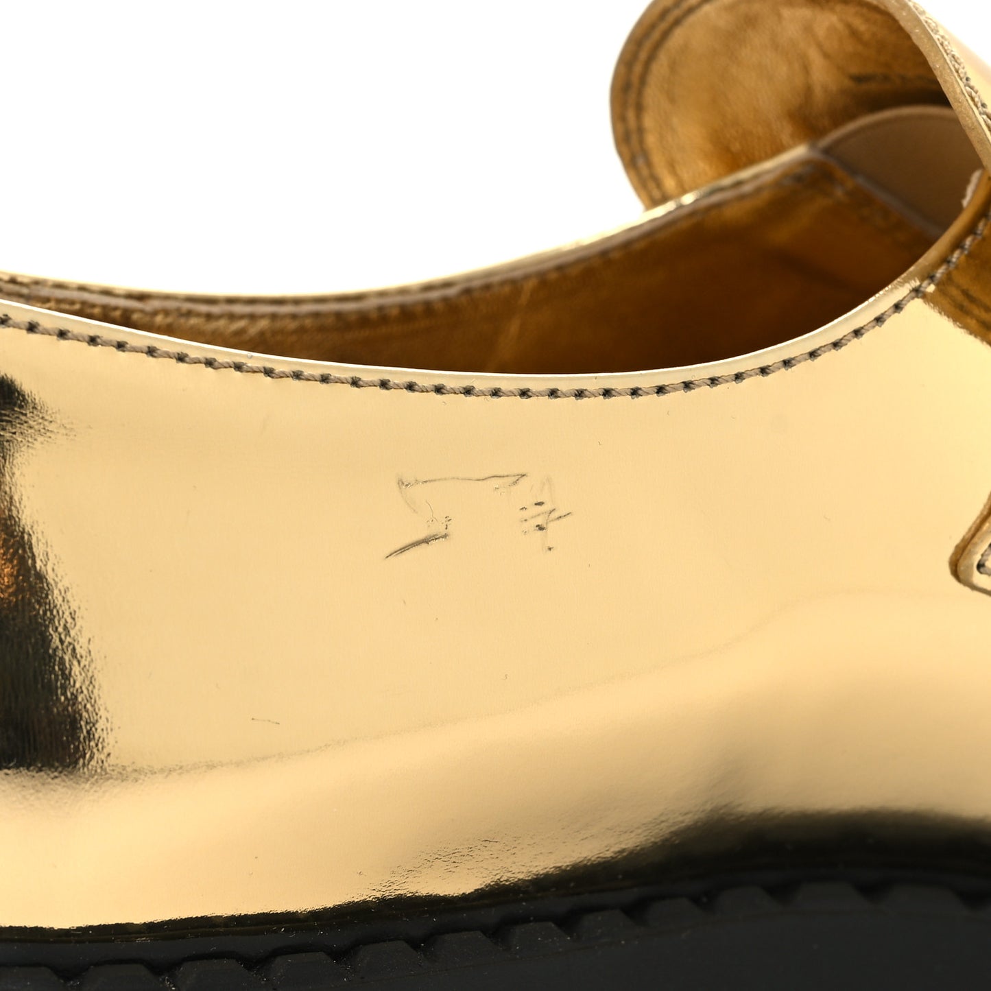 Metallic Brushed Calfskin Metal Triangle Logo 50mm Loafers 39 Platino