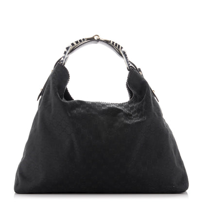 Gucci Monogram Large Horsebit Chain Hobo Black 1 of 8