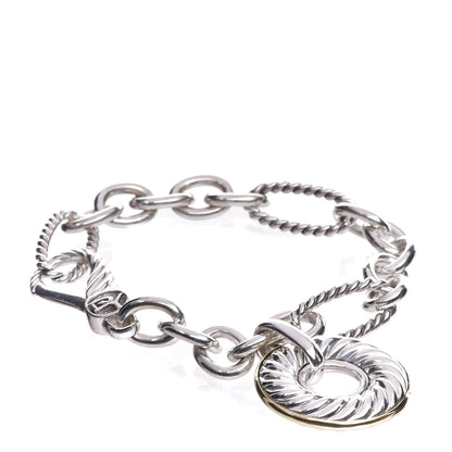 David Yurman Sterling Silver 18K Yellow Gold Cable Disc Bracelet 1 of 3