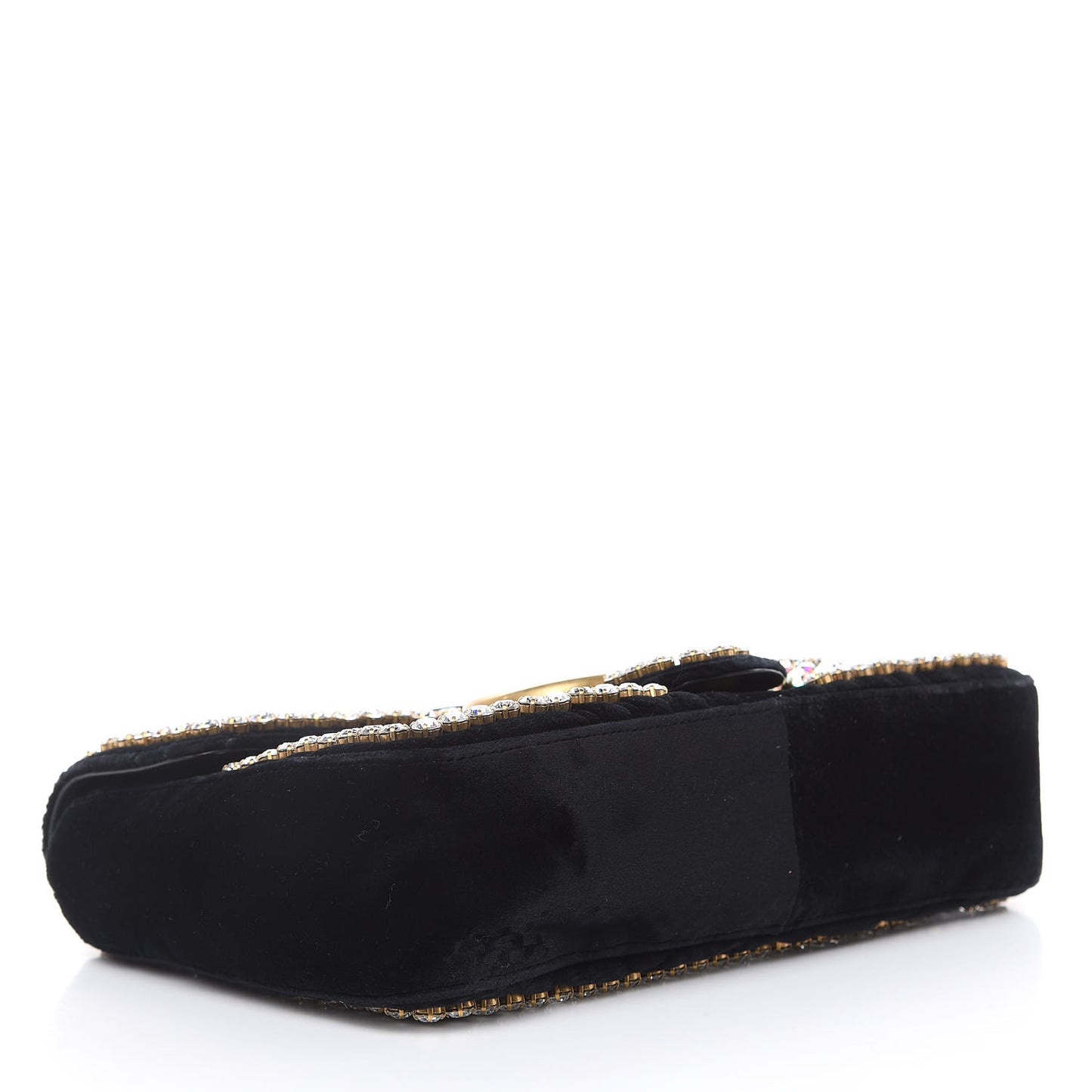 Velvet Matelasse Crystal Medium GG Marmont Shoulder Bag Black