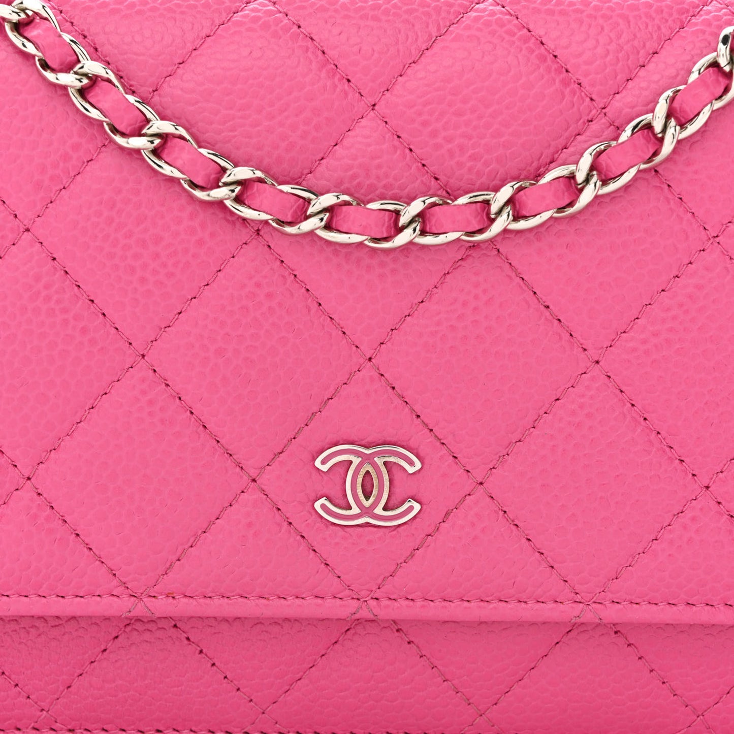 Caviar Quilted Wallet on Chain WOC Dark Pink