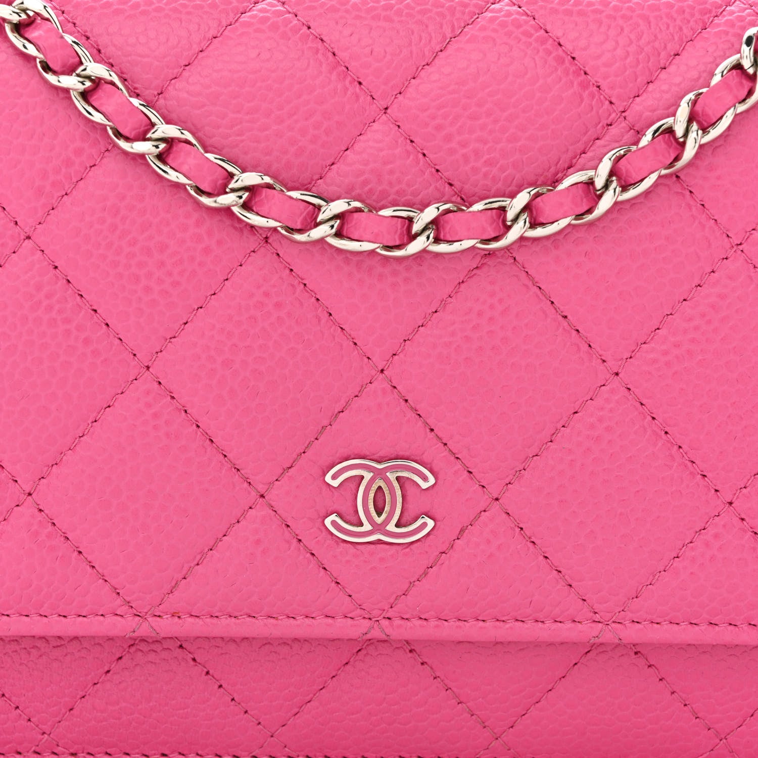 Chanel Caviar Quilted Wallet on Chain WOC Dark Pink 9 of 11