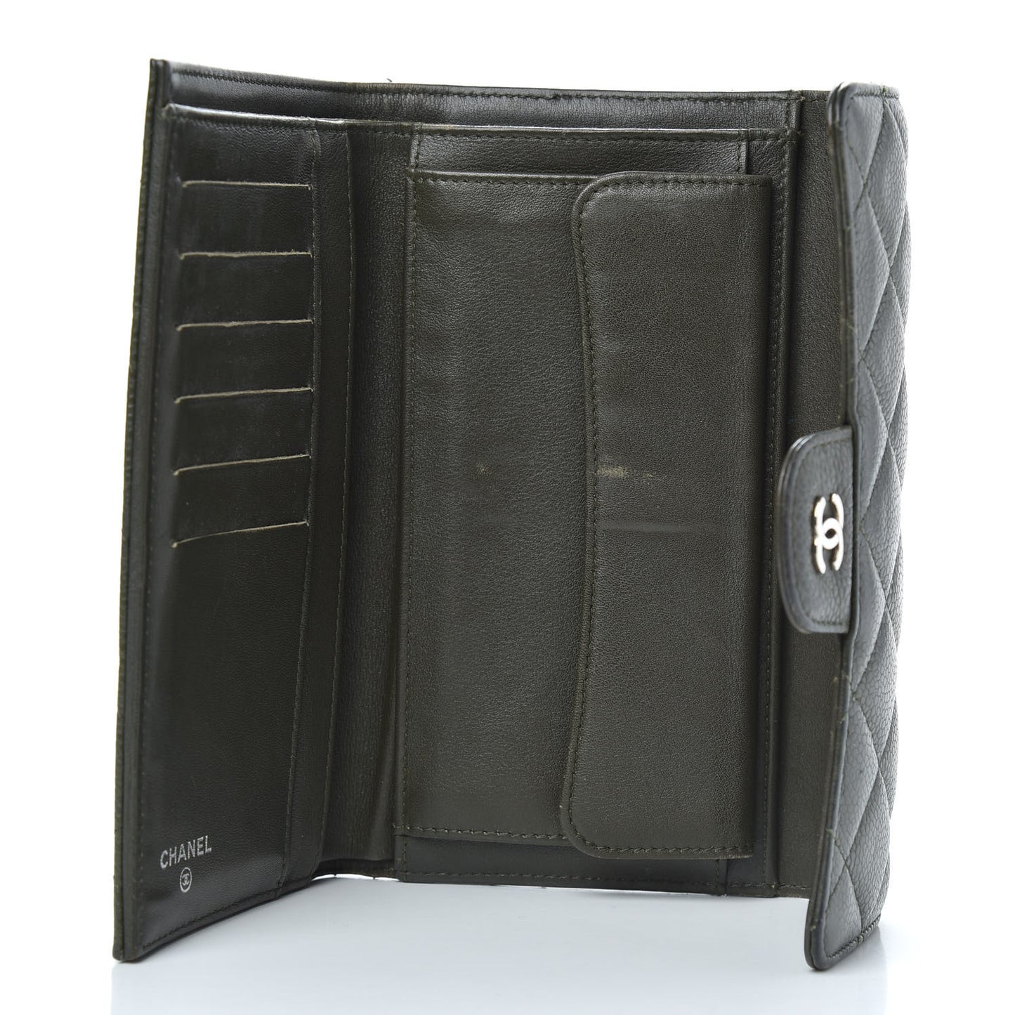 Caviar Quilted Large Flap Wallet Dark Green