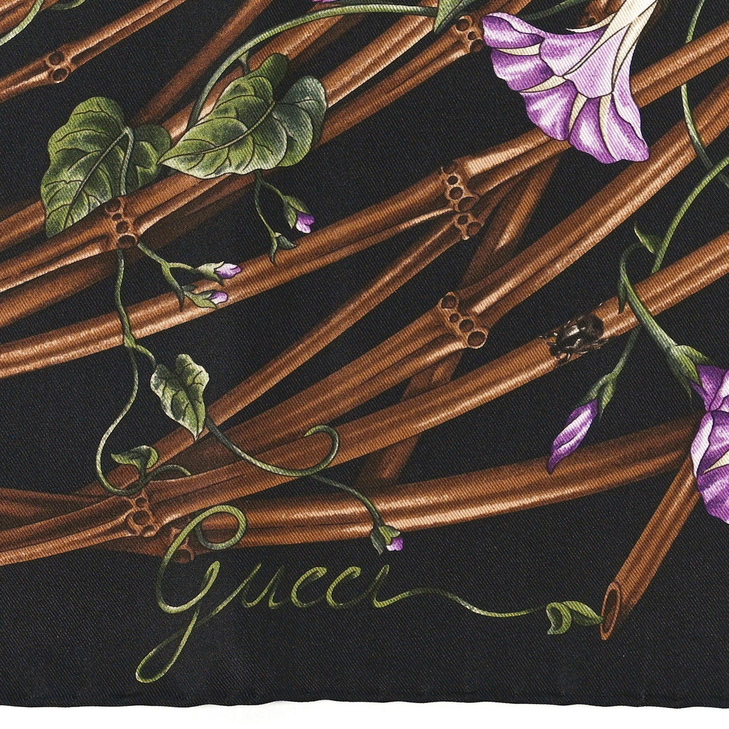 Gucci Silk Floral Print Scarf Black Multicolor 2 of 3
