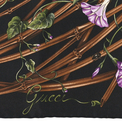 Gucci Silk Floral Print Scarf Black Multicolor 2 of 3