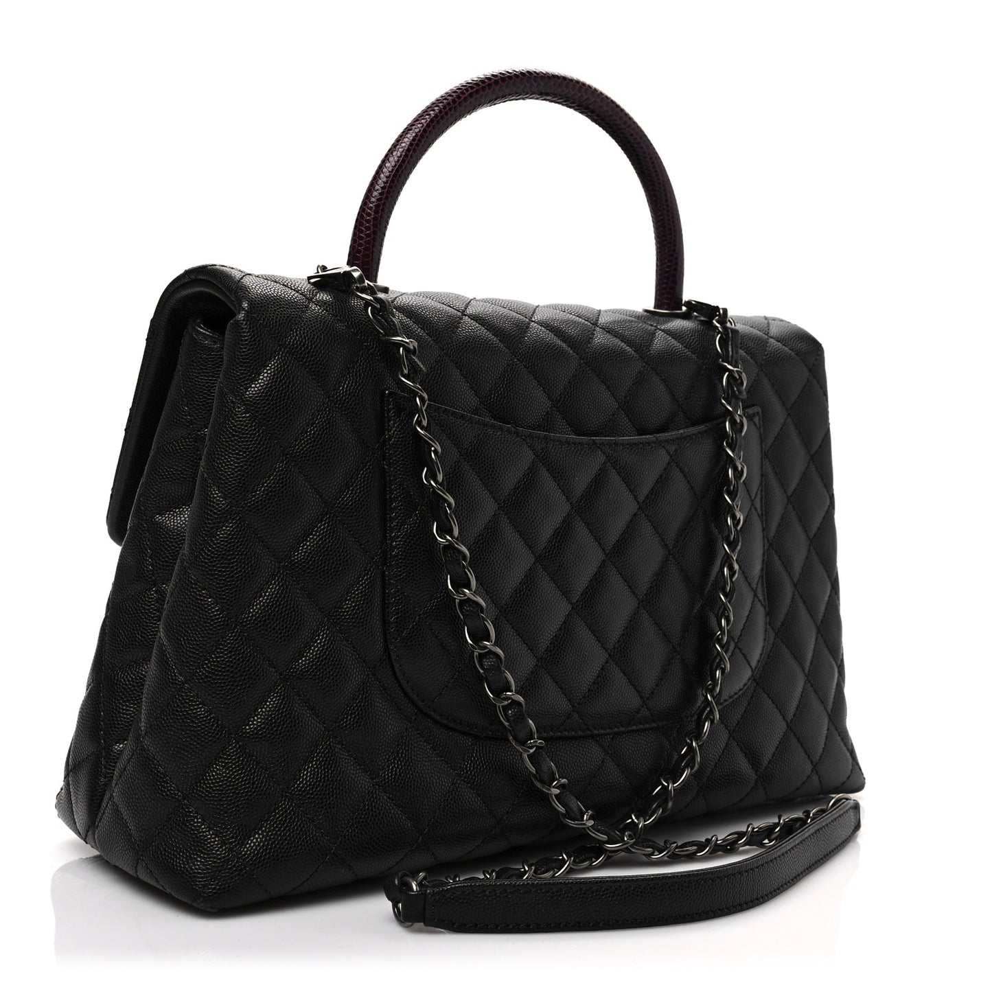 Caviar Lizard Quilted Medium Coco Handle Flap Black Burgundy