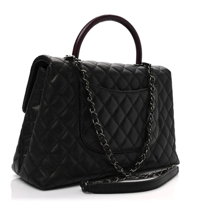 Chanel Caviar Lizard Quilted Medium Coco Handle Flap Black Burgundy 3 of 8