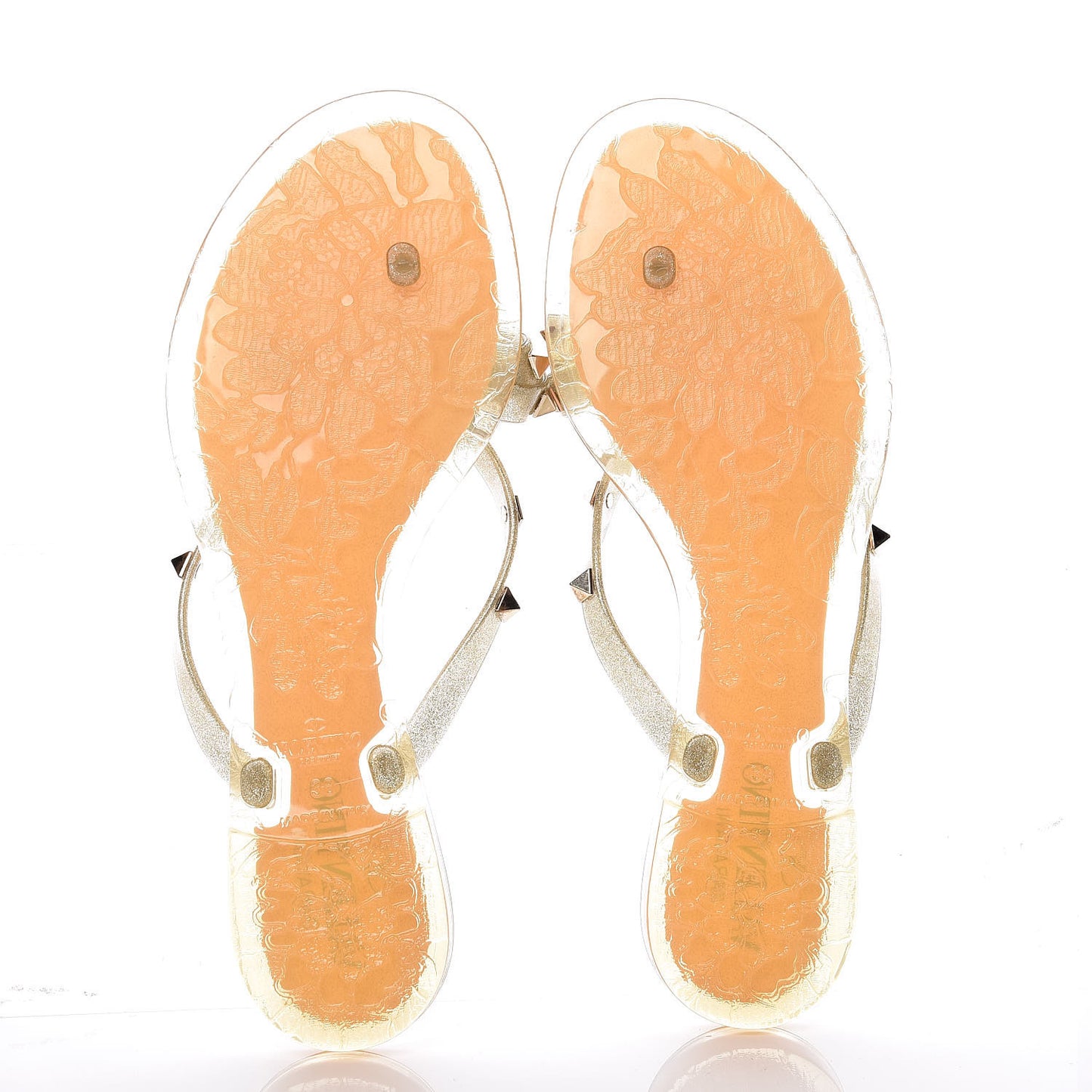 PVC Jelly Glitter Rockstud Bow Thong Sandals 38 Oro