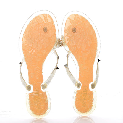 Valentino Garavani PVC Jelly Glitter Rockstud Bow Thong Sandals 38 Oro 5 of 7