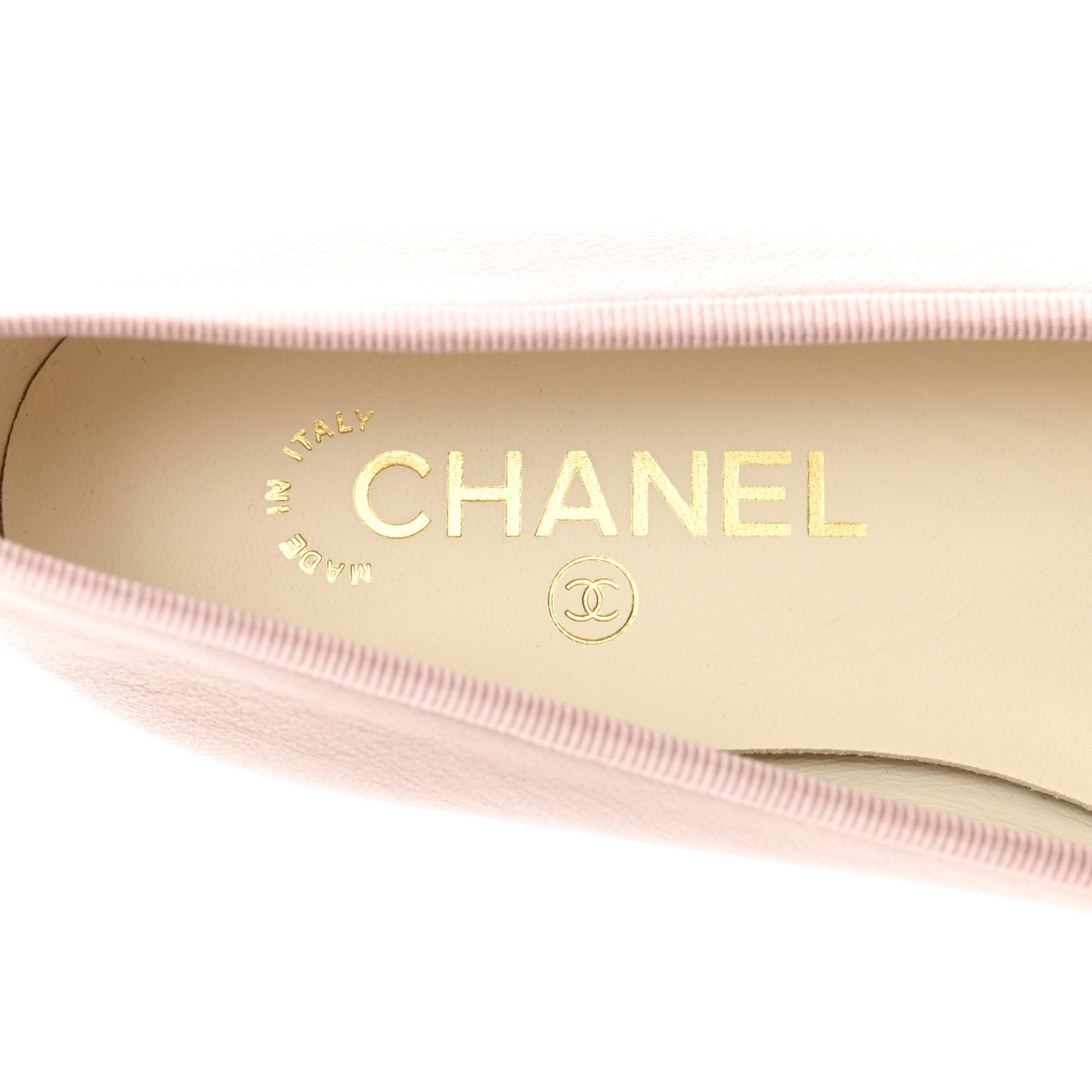 Lambskin Grosgrain Cap Toe CC Ballerina Flats 38.5 Pink Black