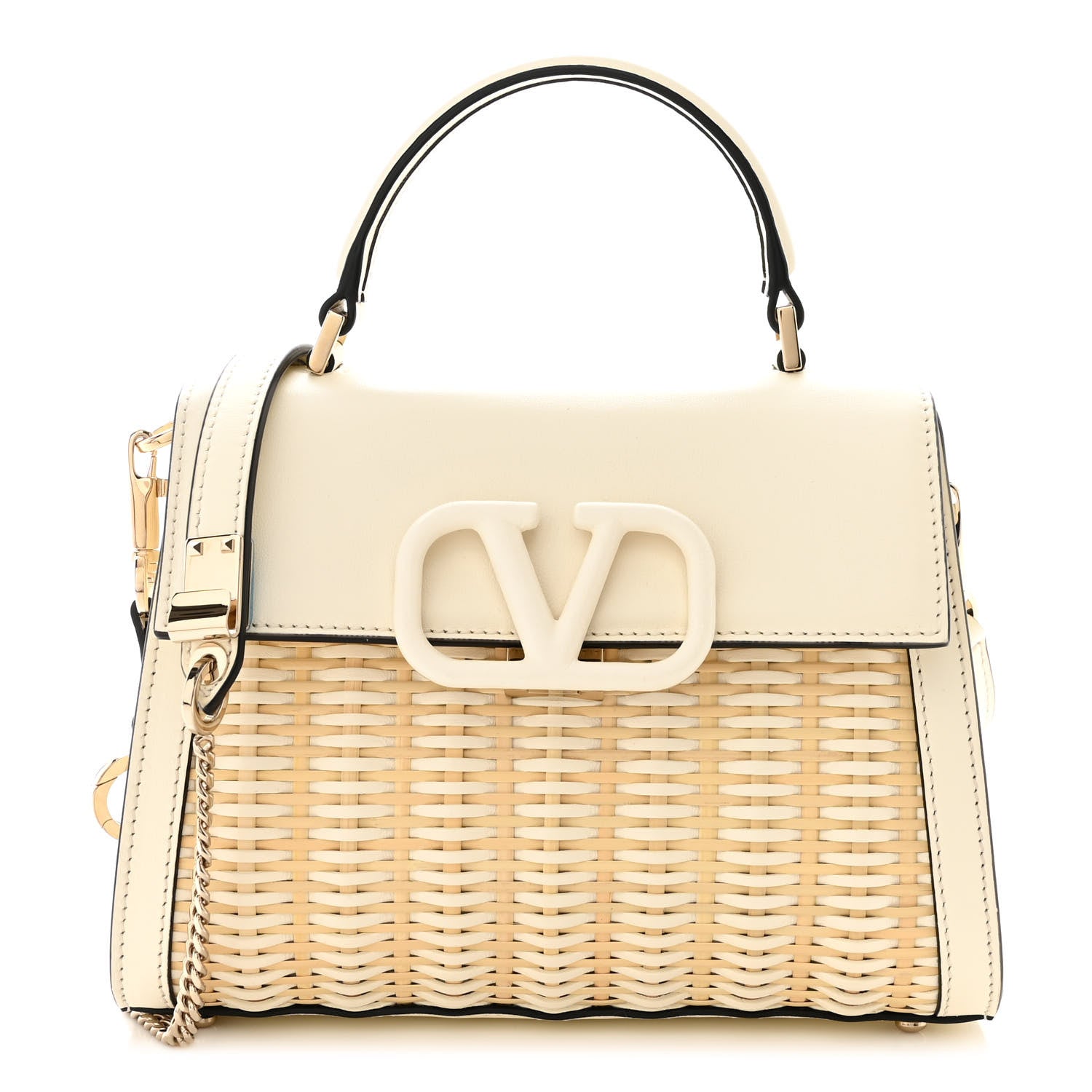 Valentino Garavani Wicker Calfskin Small VSling Top Handle Bag Natural White 1 of 11