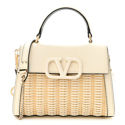 Valentino Garavani Wicker Calfskin Small VSling Top Handle Bag Natural White 1 of 11