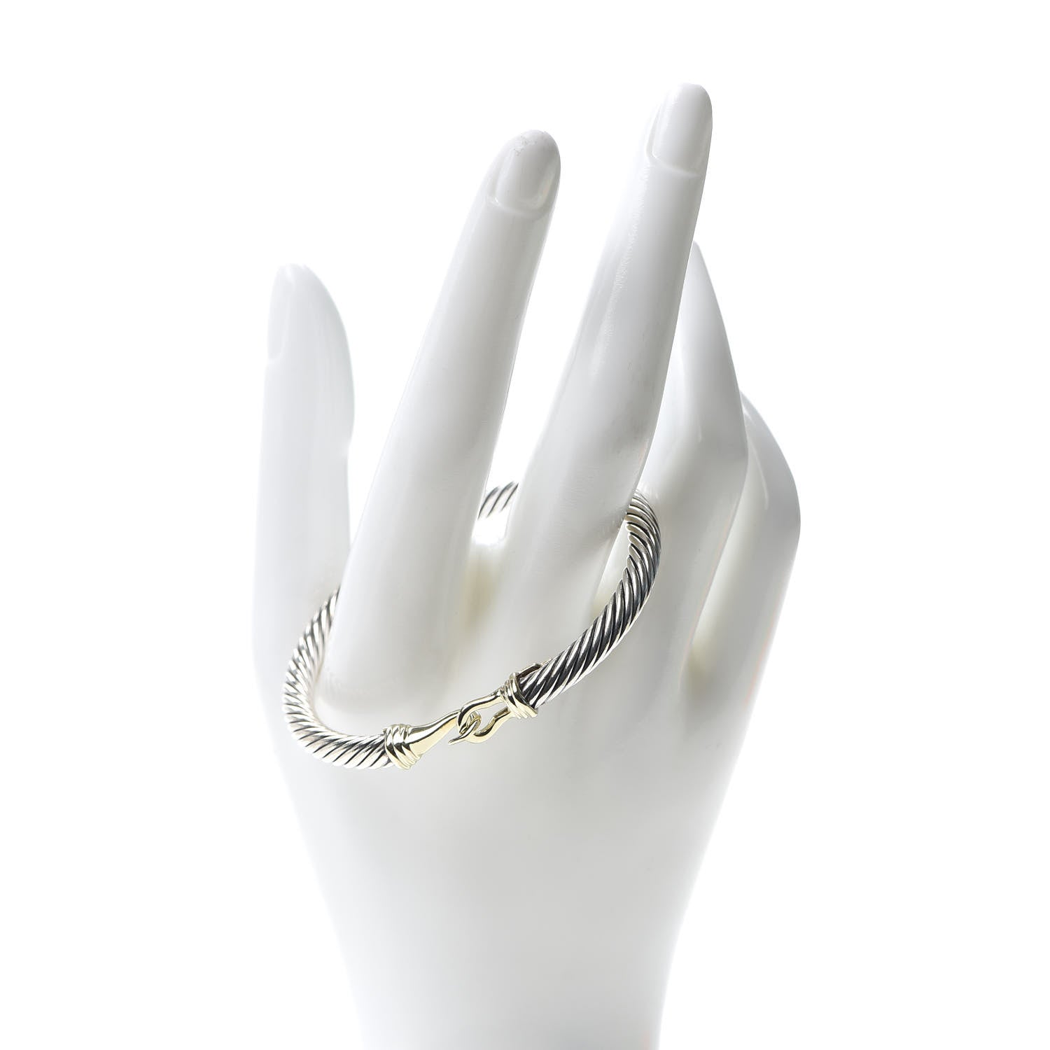 David Yurman Sterling Silver 14K Yellow Gold 5mm Cable Classic Buckle Bracelet 2 of 5