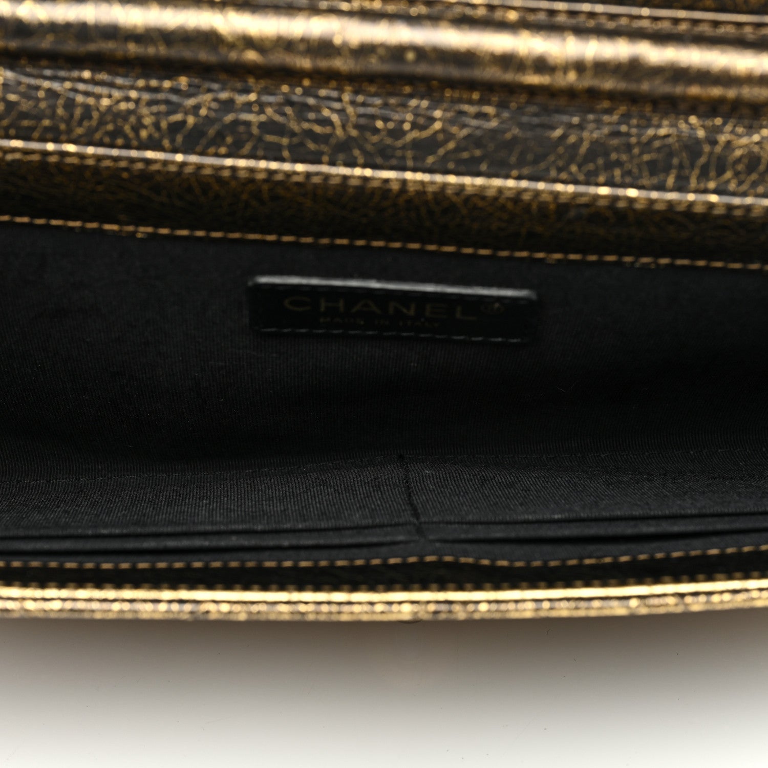 Chanel Cracked Metallic Calfskin Quilted Zip Away Chain Clutch Gold 6 of 11