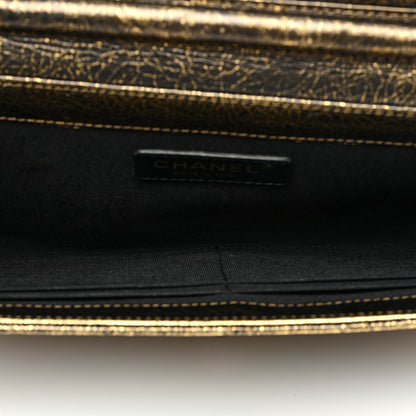 Chanel Cracked Metallic Calfskin Quilted Zip Away Chain Clutch Gold 6 of 11