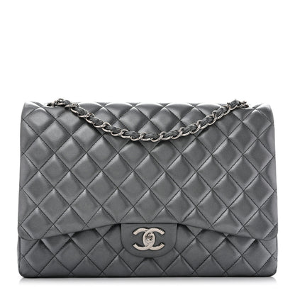 Chanel Metallic Lambskin Quilted Maxi Double Flap Pewter 1 of 15